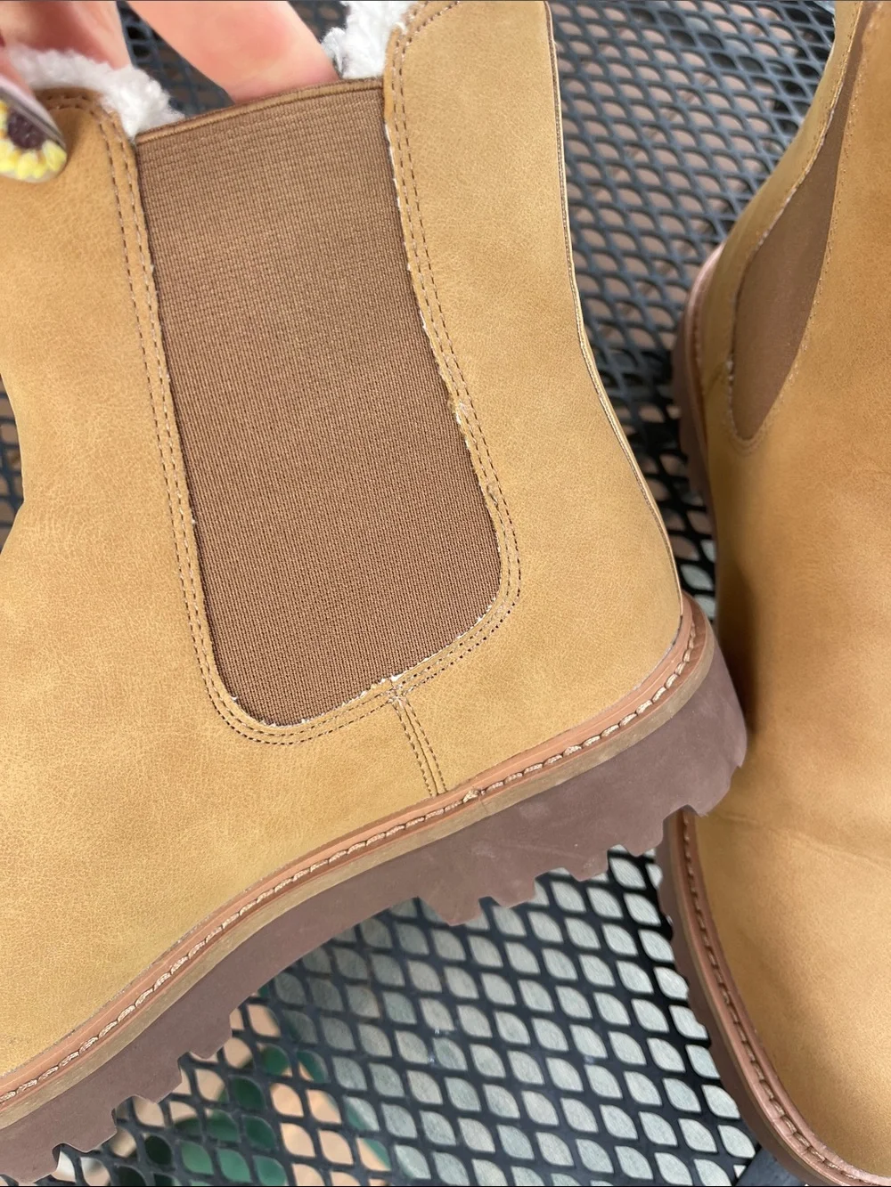 J. Crew Tan Chelsea Ankle Boots with Shearling Collar, faux leather